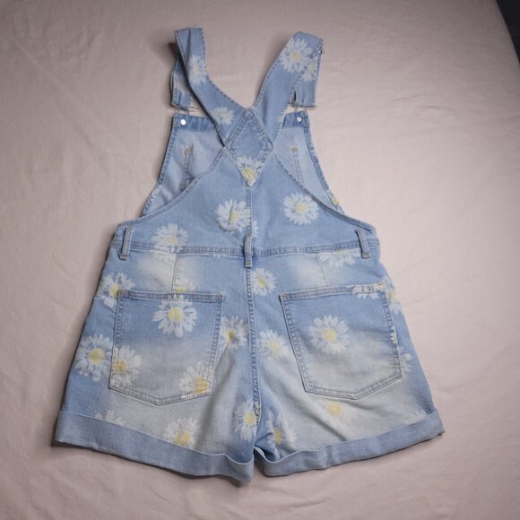 No Boundaries Bib Shortalls S Short Overalls Light Wash Daisies Cuffed Juniors - Picture 2 of 4